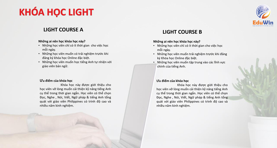 Các khoá học tiếng Anh LIGHT Online đặc biêt